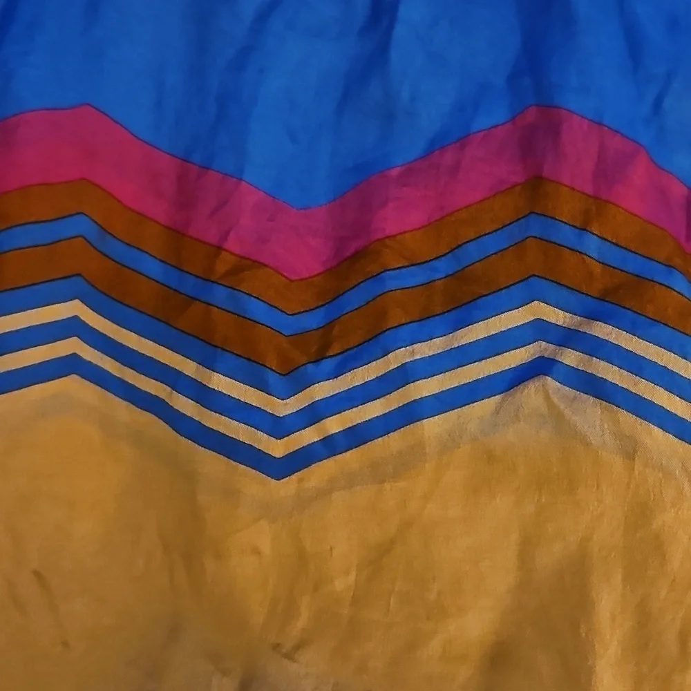 Vintage Lightweight Zigzag Chevron Rolled Edges Silk Scarf